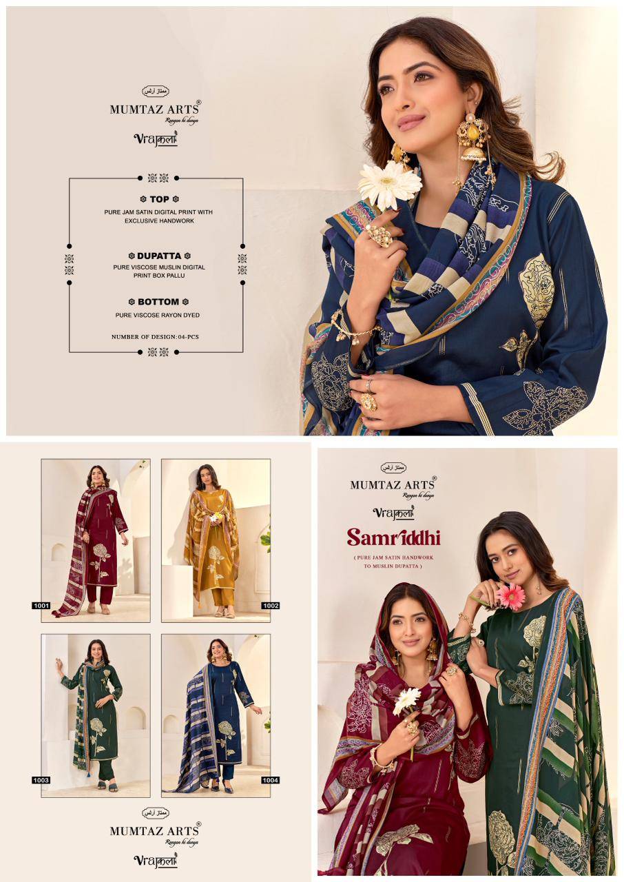 SAMRIDDHI by MUMTAZ ARTS 1001 to 1004 series VISCOSE JAM dresses at Wholesale Price